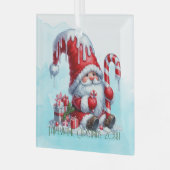 Maak je eigen peperminthoeden Kerstgnome Glas Ornament (Voorkant links)