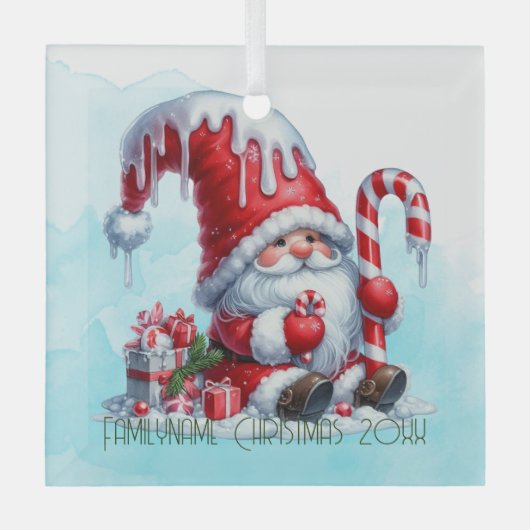 Maak je eigen peperminthoeden Kerstgnome Glas Ornament (Voorkant)