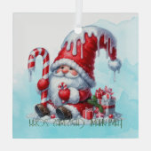 Maak je eigen peperminthoeden Kerstgnome Glas Ornament (Achterkant)