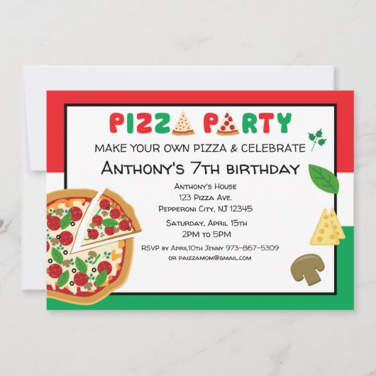 Maak je eigen Pizza Birthday Party Kaart (Voorkant)