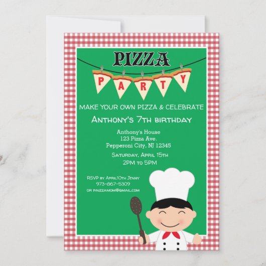 Maak je eigen Pizza Boy Verjaardagsfeestje Kaart (Voorkant)