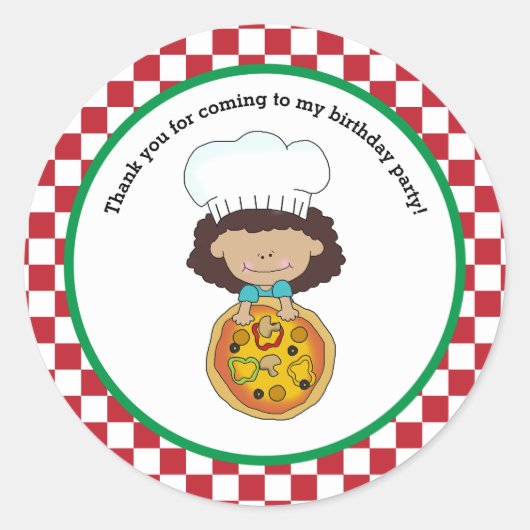 Maak je eigen Pizza Party Meisje Dank je Favor Ronde Sticker (Voorkant)
