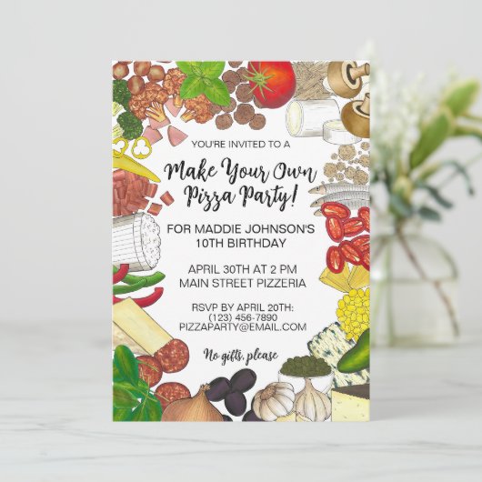 Maak je eigen Pizza Party Pizzeria Toppings Food Kaart (Staand voorkant)