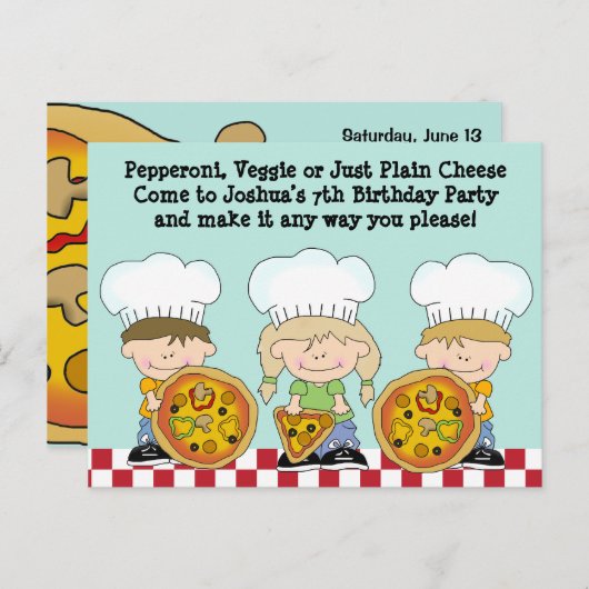 Maak je eigen pizza verjaardagsfeestje uitnodigen uitnodiging briefkaart (Voorkant / Achterkant)