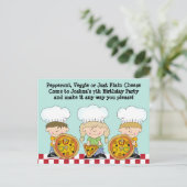 Maak je eigen pizza verjaardagsfeestje uitnodigen uitnodiging briefkaart (Staand voorkant)