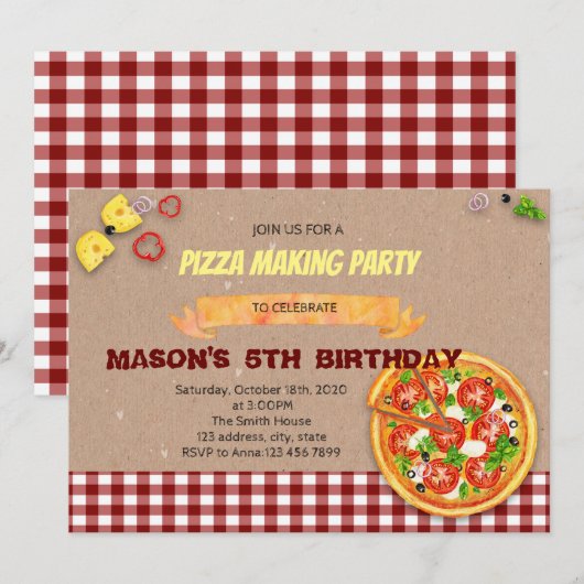 Maak je eigen pizzafeestje kaart (Voorkant / Achterkant)