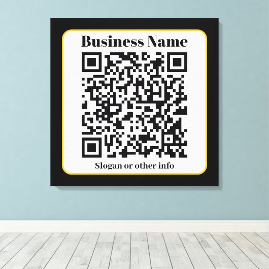 Maak je eigen QR-code | Zwarte Witte Gouden Rand Canvas Afdruk (Insitu (Houten vloer))