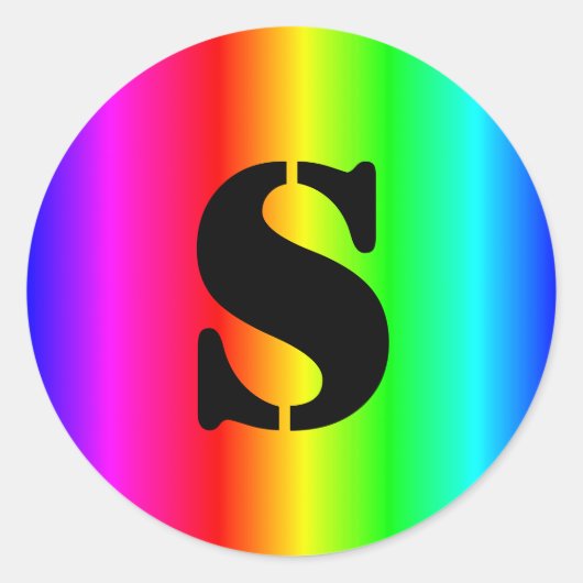 Maak Je Eigen Regenboog Gradiënt Met Monogram Ronde Sticker (Voorkant)