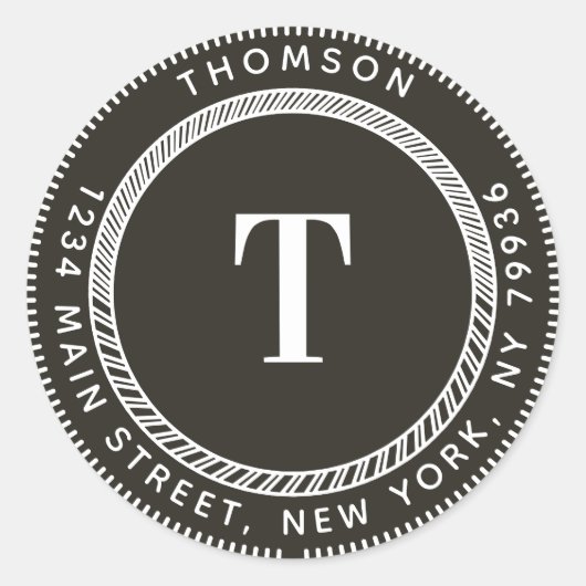Maak Je Eigen Retouradres, Elegant Monogram Ronde Sticker (Voorkant)