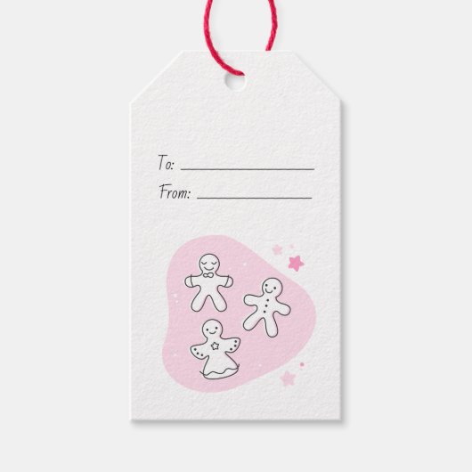 Maak je eigen retro-gingerbrood roze kerstfeest cadeaulabel (Voorkant)