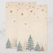 Maak Je Eigen Retro Hemel Rode Teal Bomen Briefpapier (Voorkant / Achterkant)