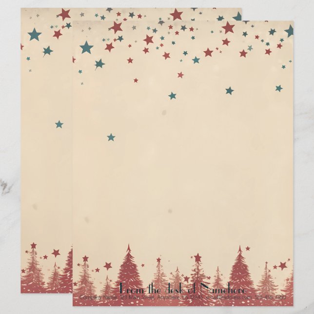 Maak je eigen retro hemelrode kerstbomen briefhoofd (Voorkant / Achterkant)