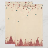 Maak je eigen Retro Hemelrode Yule Bomen Briefpapier (Voorkant / Achterkant)