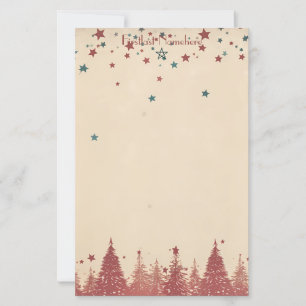 Maak je eigen Retro Hemelrode Yule Bomen Briefpapier
