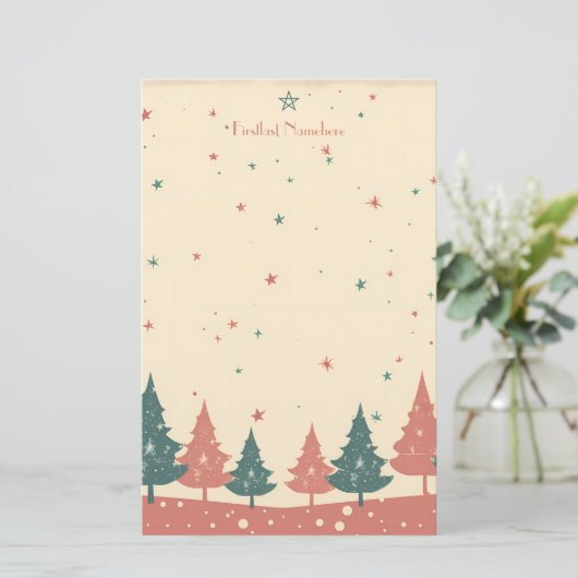 Maak Je Eigen Retro Hemelse Yule Bomen Briefpapier (Staand voorkant)