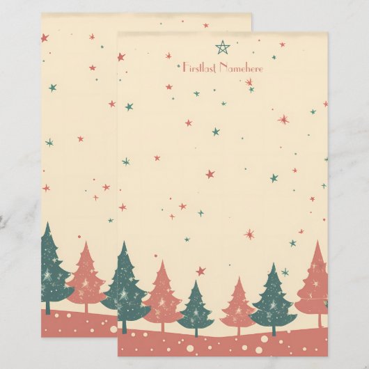 Maak Je Eigen Retro Hemelse Yule Bomen Briefpapier (Voorkant / Achterkant)
