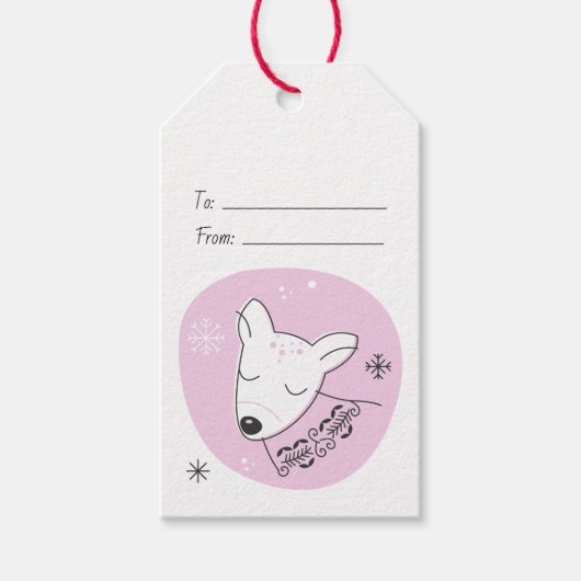 Maak je eigen retro rendier roze Kerstmis Cadeaulabel (Voorkant)