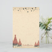 Maak Je Eigen Retro Rode Grijze Hemelse Yule Briefpapier (Staand voorkant)