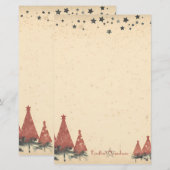 Maak Je Eigen Retro Rode Grijze Hemelse Yule Briefpapier (Voorkant / Achterkant)