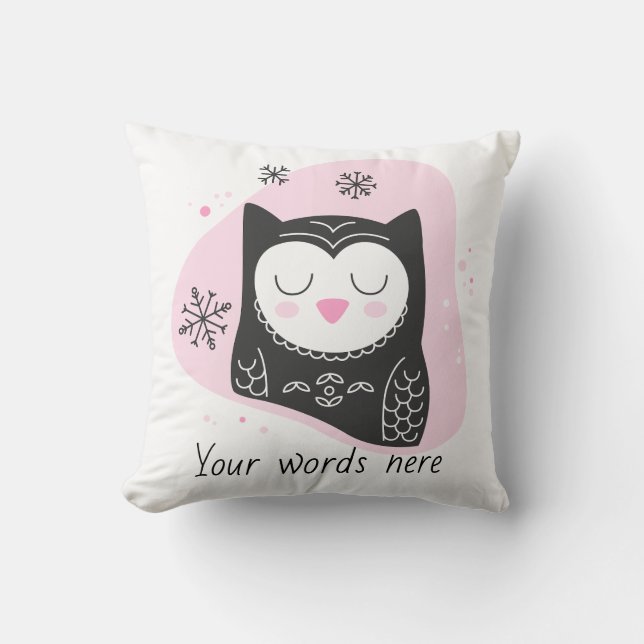 Maak Je Eigen Retro Sneeuwuil Roze Kerstmis Kussen (Voorkant)