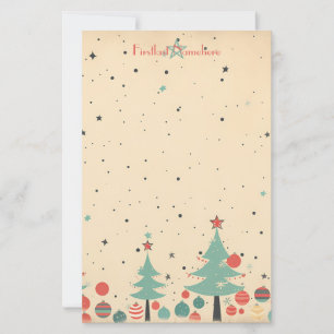 Maak je eigen Retro Teal Rode Ornamenten Bomen Briefpapier