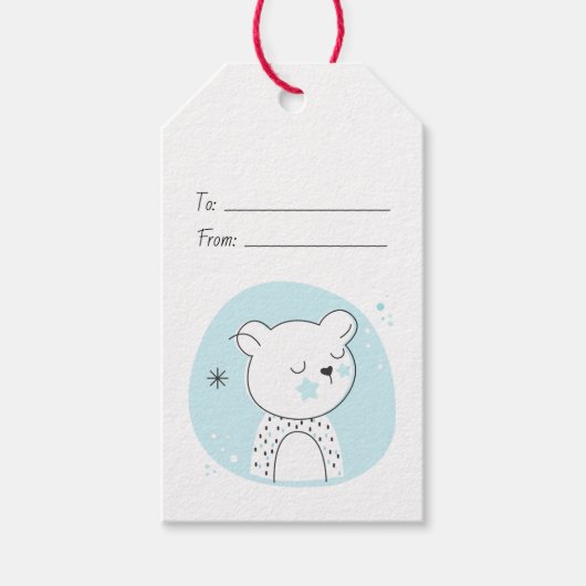 Maak Je Eigen Retro Teddybeer Blauw Kerstfeest Cadeaulabel (Voorkant)