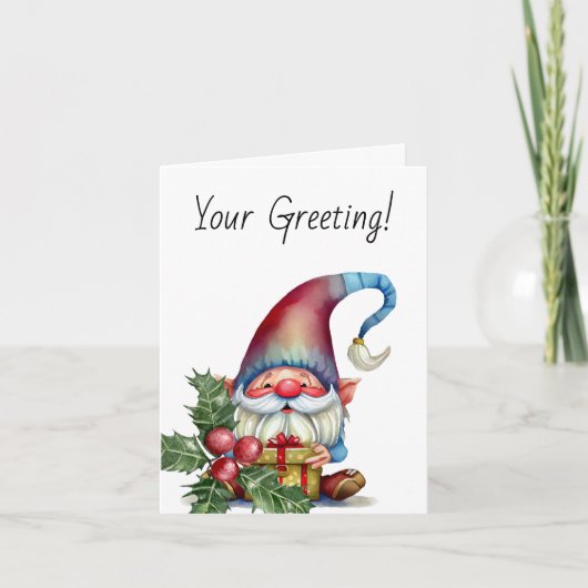Maak Je Eigen Rode & Blauwe Kabouter Cadeau Feestdagen Kaart (Voorkant)