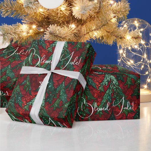 Maak Je Eigen Rode Groene Yule Dennnenbomen Cadeaupapier (Feestdagen)