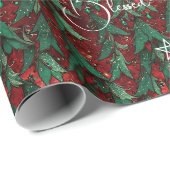 Maak Je Eigen Rode Groene Yule Dennsbomen Cadeaupapier (Rol Hoek)
