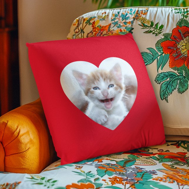 Maak Je Eigen Rode Hart Rand Foto Kussen (Create Your Own Red Heart Border Photo Throw Pillow)