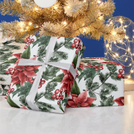 Maak je eigen rode poinsettia's en witte hulst cadeaupapier