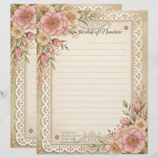 Maak Je Eigen Romantische Kanten Bloemen Briefpapi Briefhoofd (Voorkant / Achterkant)