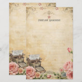 Maak Je Eigen Romantische Rozen Schrijfmachine Not Briefpapier (Voorkant / Achterkant)