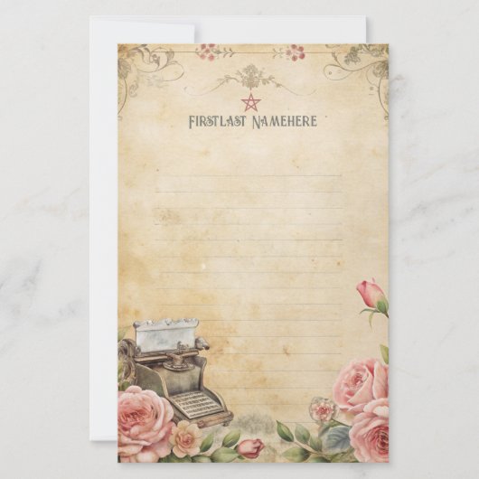 Maak Je Eigen Romantische Rozen Schrijfmachine Not Briefpapier (Voorkant)