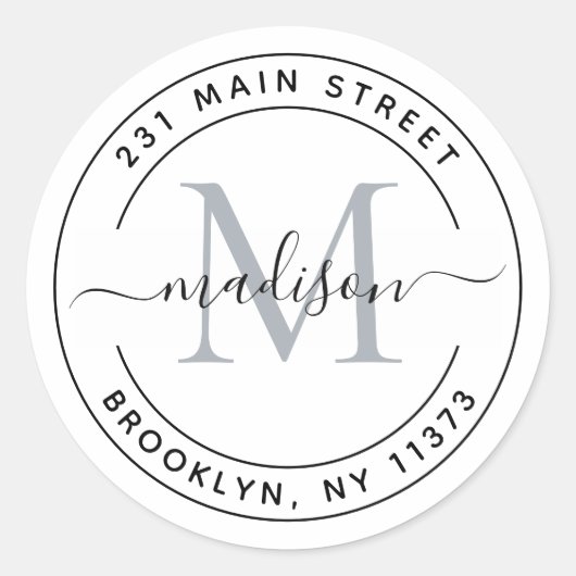 Maak Je Eigen Ronde Monogram Retouradres Sticker (Voorkant)