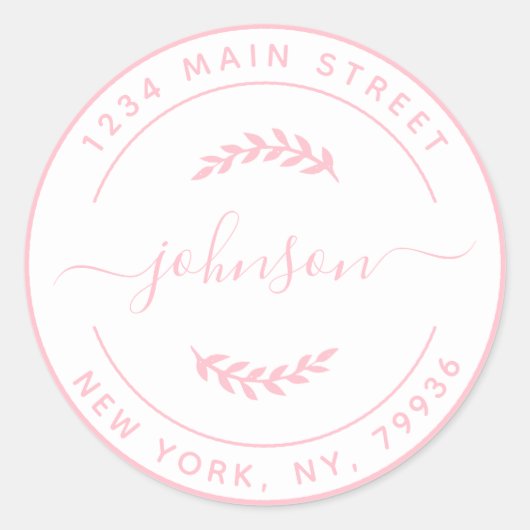 Maak Je Eigen Ronde Retouradres Roze Wit Sticker (Voorkant)