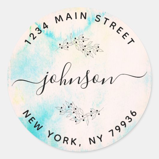 Maak je eigen ronde retouradres waterverf ronde sticker (Voorkant)