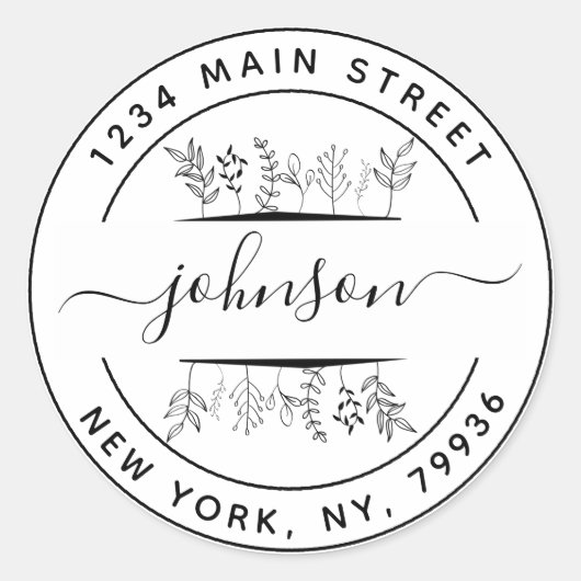 Maak Je Eigen Ronde Whimsy Handgetekende Bladeren Sticker (Voorkant)