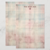 Maak Je Eigen Roze Blauwe Geruite Grunge Briefpapi Briefpapier (Voorkant / Achterkant)