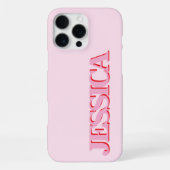 Maak Je Eigen Roze Rode Naam Monogram iPhone Hoesje (Achterkant)