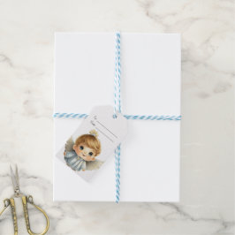 Maak Je Eigen Schattige Blonde Kerstengel Jongen Cadeaulabel