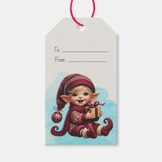 Maak je eigen schattige vintage kerstkabouter cadeaulabel (Voorkant)