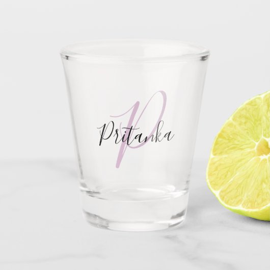 Maak Je Eigen Script Monogram Initiaal & Naam Shot Glas (Voorkant)