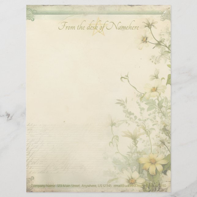 Maak je eigen shabby chic gerbera's groen briefhoofd (Voorkant)