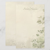 Maak Je Eigen Shabby Chic Groene Rozen Bloemstuk Briefpapier (Voorkant / Achterkant)