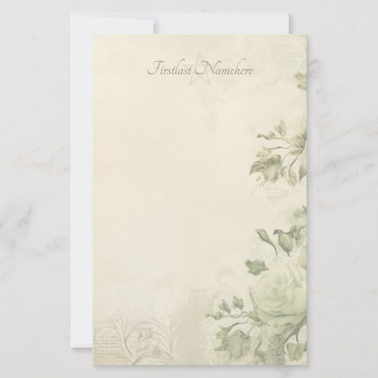 Maak Je Eigen Shabby Chic Groene Rozen Bloemstuk Briefpapier (Voorkant)
