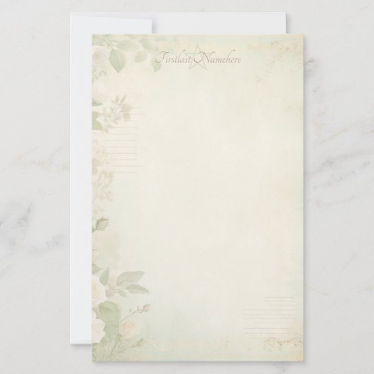 Maak je eigen Shabby Chic Perzikrozen Groen Briefpapier (Voorkant)