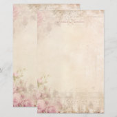 Maak je eigen Shabby Chic Roze Rozen Ephemera Briefpapier (Voorkant / Achterkant)