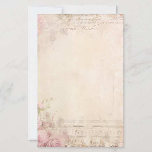 Maak je eigen Shabby Chic Roze Rozen Ephemera Briefpapier (Voorkant)
