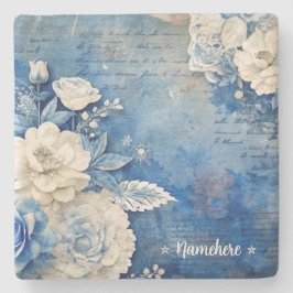 Maak Je Eigen Shabby Chic Witte Roos Blauw Stenen Onderzetter